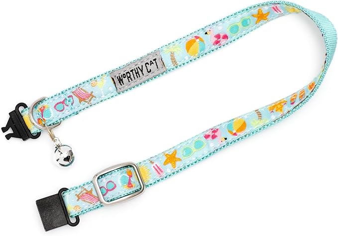 THE WORTHY DOG Characters Patterns, Breakaway Cat Collar, with Bell, Mint Green