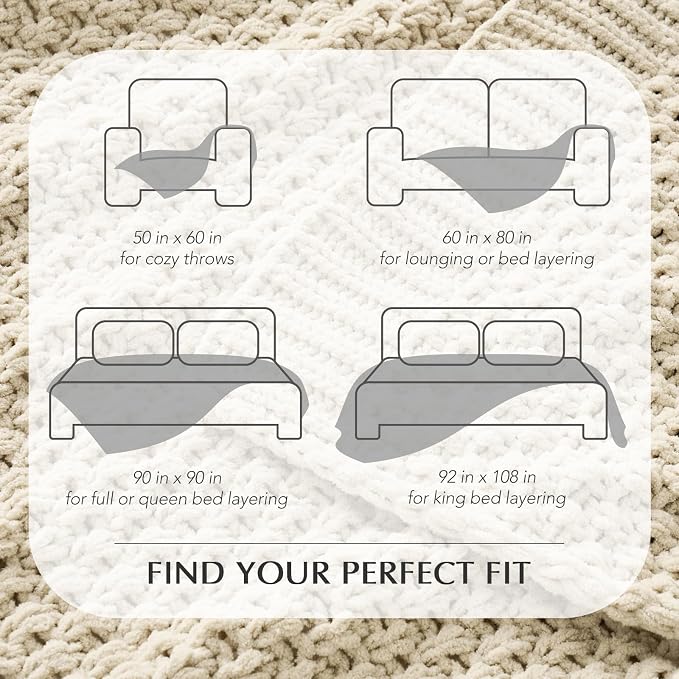 EVERGRACEHOME Chunky Chenille Knit Throw Blanket, 108x92, Beige | Sculpted Moss Stitch, Chic Modern Farmhouse, All-Season Warmth, OEKO-TEX® Certified, Oversized King for Couch, Bed, Sofa