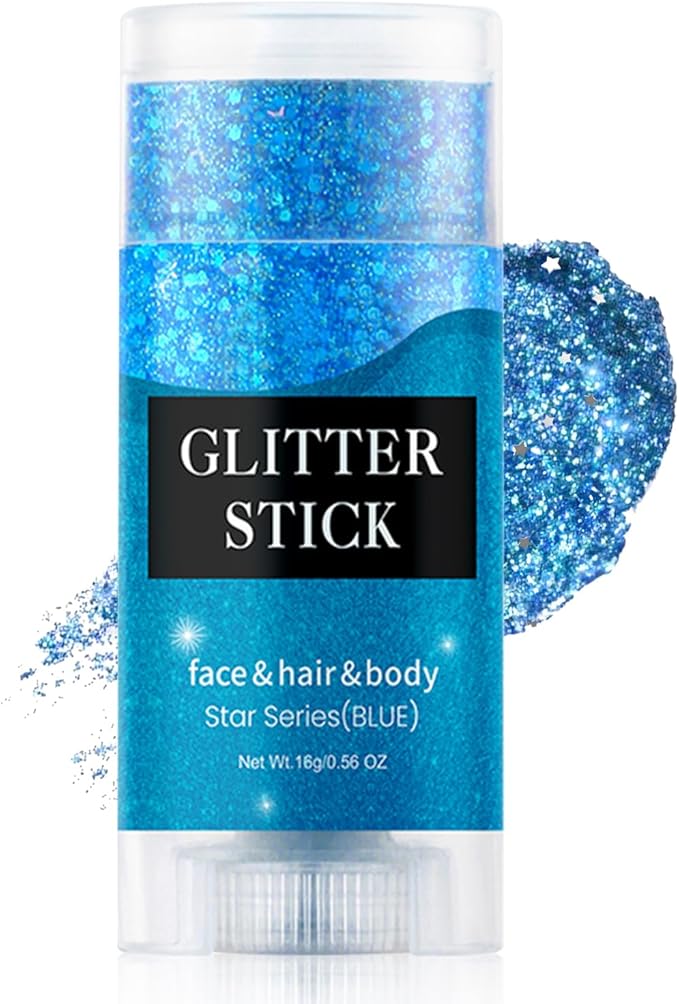 Blue Body & Face Glitter Stick,【Waterproof】【Long-Lasting】【Sparkling】 for Singer Concert Outfits, Festival Rave Mermaid Accessories Chunky Glitter Makeup for Women (06# Blue)