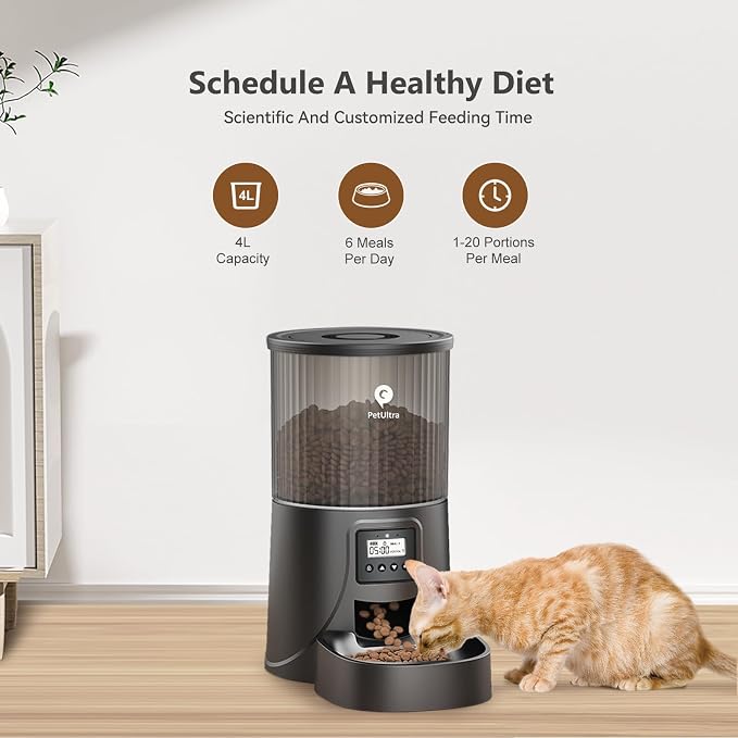 Automatic Cat Feeder: 4L Timed Cats Food Dispenser Programmable | Easy to Set, Dual Power, Precise Portion, Auto Pet Feeder with Desiccant Bag, Detachable Washable for Cats and Small Dog