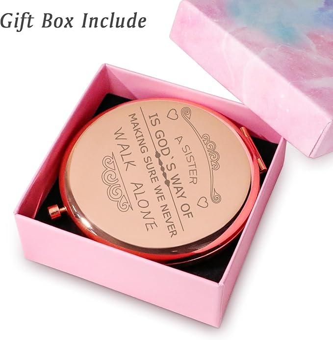 Sister Gifts, Personalized Gift for Sister, Custom Compact Mirror, Goodie Bag & Basket Stuffers for Valentines Day, Mothers Day, Graduation, Birthday, Wedding