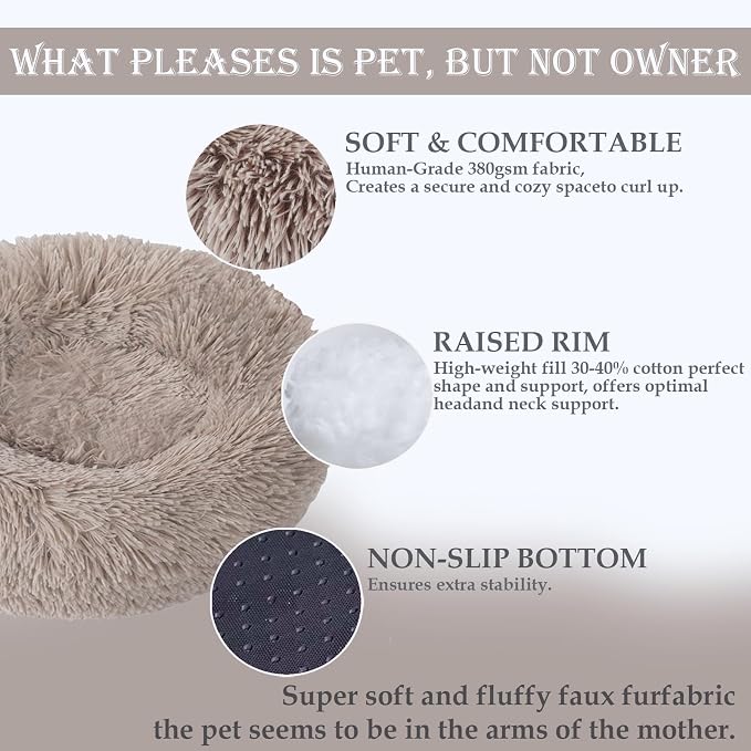 Washable Calming Dog & Cat Bed for Ultra Large Small Medium Size Pet | Donut Round Cute Warming Mat House Supply Indoor, 8 Sized Deal Necessity Essential Furniture for Boy Girl Puppy Kitten kitty
