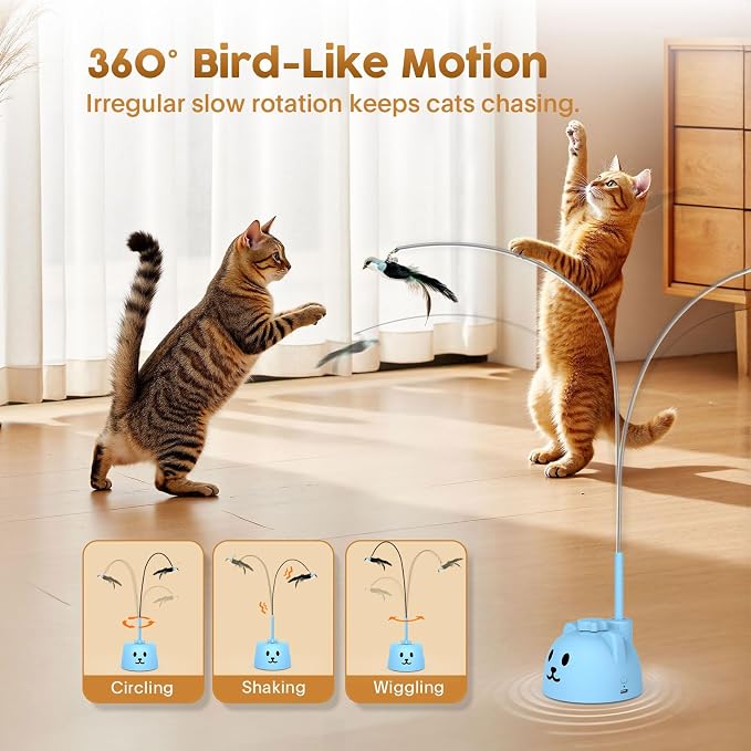 Interactive Cat Toys for Indoor Cats, 360° Automatic Spin Flying Bird Wand