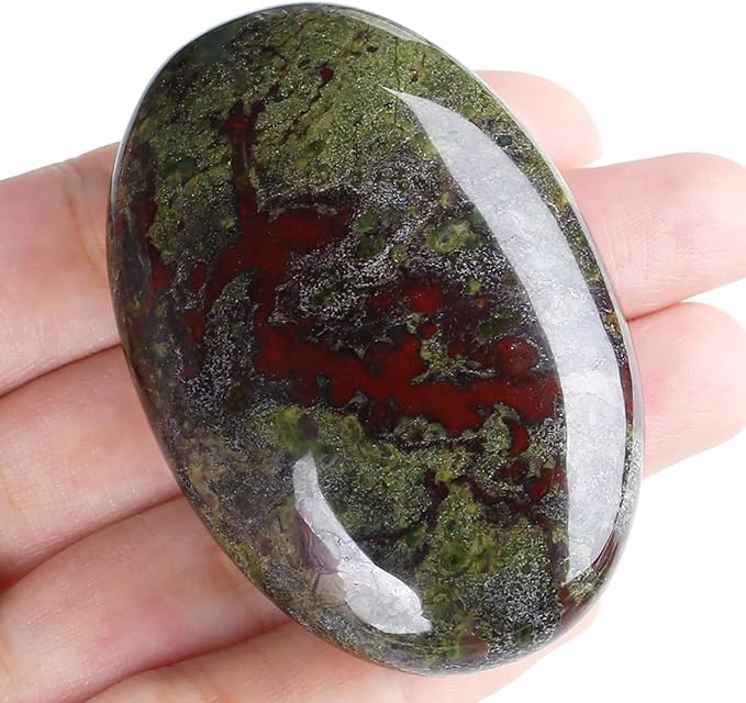 MAIBAOTA 2.4" Large Bloodstone Crystals Stone Polished Palm Stone Healing Crystals 0.7" Thick Natural Reiki Gemstone Worry Stone Energy Balancing Anxiety Stress Relief Meditation 1 Pc