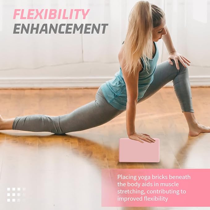 Yoga Blocks 2 Pack 3x6x9IN Foam Block Supportive Latex-Free with Beveled Edges, Non-Slip Exercise Blocks for Pilates, Meditation, Balance, Stretching and Deep Poses