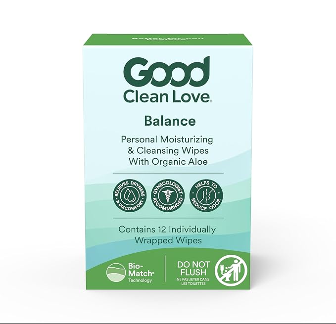 Good Clean Love Balance pH-Balanced Feminine Wipes, Supports Vaginal Health Naturally & Reduces Odor, Non-Irritating Moisturizing & Cleansing Hygiene Product Made with Organic Aloe, (12 Count)