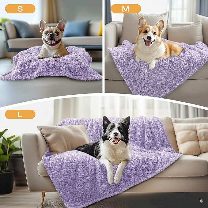 Luciphia 3 Pack Soft Sherpa Fleece Blankets for Dogs Cats Puppies,41"x31" | Fluffy Throw Blanket Washeble for Crate Bed Couch Indoor. Cozy Pet Blanket, Puppy Essentials Dog gift,Purple,Large