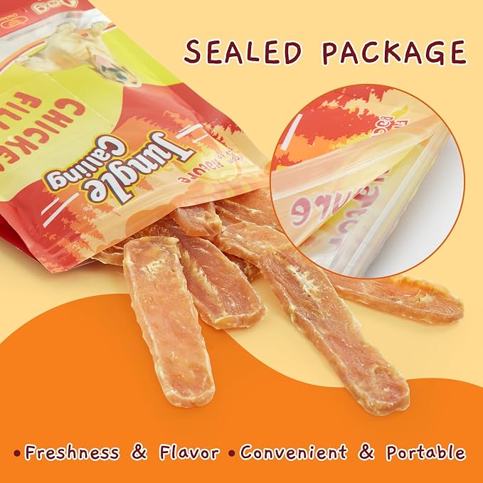 Jungle Calling Chicken Jerky Dog Training Treats, High Protein, 10.6 Oz | Rawhide Free, Stomach-Friendly, Healthy Muscles, Chewy for Dental Care, Easy to Tear, Behavioral Support Healthy Chews
