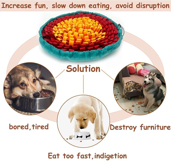 Dog Snuffle-Mat Slow-Feeder-Bowl - Simulating Grassland for Boredom, Encourages Natural Foraging Skills for Pet, Treat Indoor Outdoor Stress Relief（Tricolor）