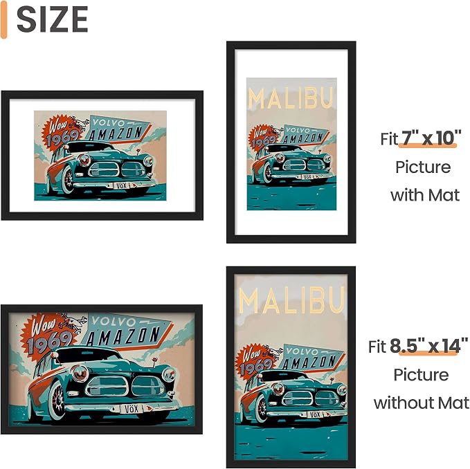 upsimples 8.5 x 14 Picture Frame, Gallery Wall Frames Set of 5, Black | Photo Frame Collage Wall Decor, 7x10 Picture Frame with Mat for Family, Baby, Hallway, Christmas, License
