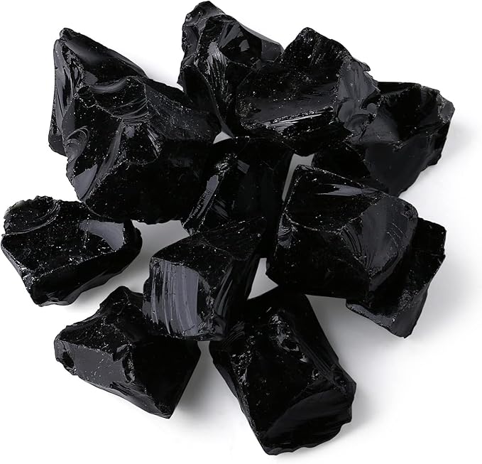 LAIDANLA Black Obsidian 2" Natural Rough Stones Crystal Large Raw Crystals Bulk Healing Gemstones for Reiki Healing Tumbling Fountain Rocks Wire Wrapping Decoration 4PCS 0.55lb