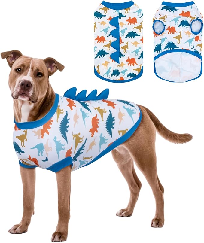 UPF 50+ Sun Protection Dog Shirt - Sleeveless Cooling Vest for Large Dogs Boy, Quick-Dry Pet T-Shirt with Funny Dinosaur Horns, UV Protective Breathable Dog Clothes U-COSBX02XXL