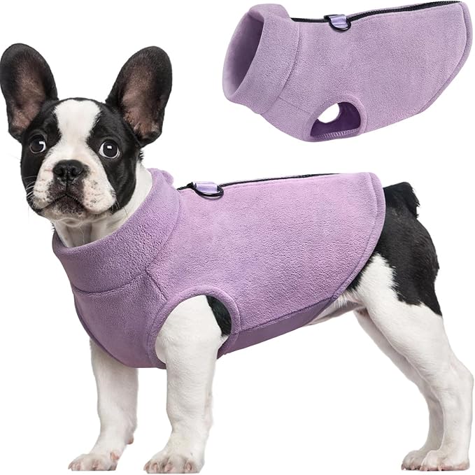 Idepet Dog Fleece Vest Sweater Zip Up Warm Pullover Dogs Jacket with D-Ring Leash Winter Cold Weater Coat Pet Sweatershirt Clothes Hoodie for Small Medium Dogs Boy Girl (Purple, XXL)