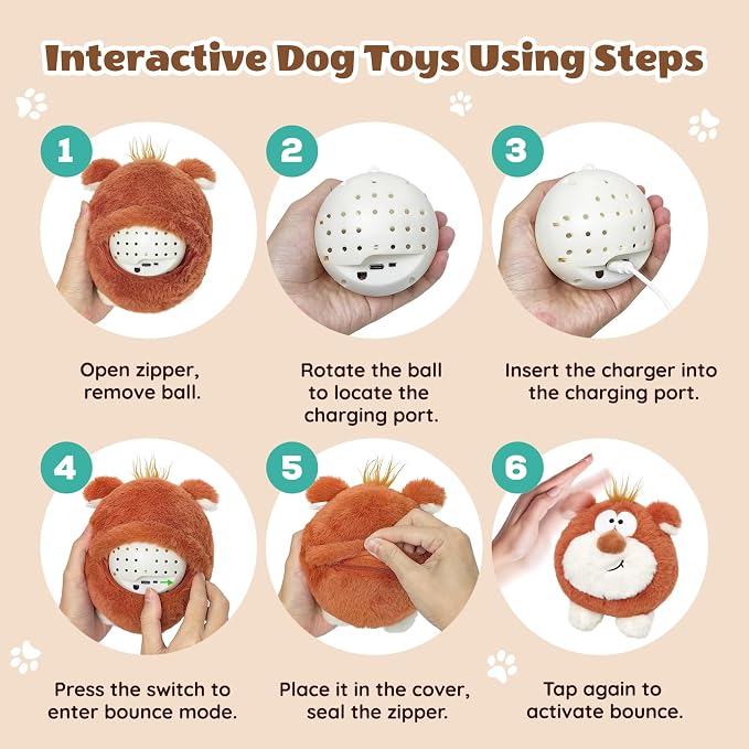 Moving Dog Toys, Interactive Dog Toys to Keep Them Busy, Jumping Squeaky Plush Chew Toys for Small/Medium/Large Dogs, USB Rechargeable