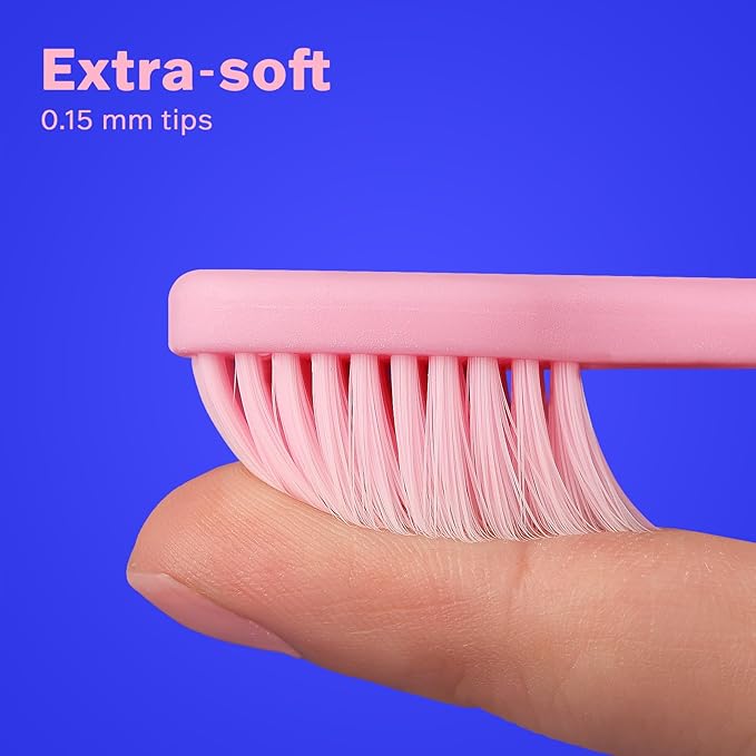 Tonochi Max Extra-Soft Toothbrush for Adults Sensitive Gums – Gentle Bristles, Wide Angled Head for Back Teeth, Ergonomic Non-Slip Grip, BPA-Free Handle, Individually Wrapped, 4-Pack(Pink)