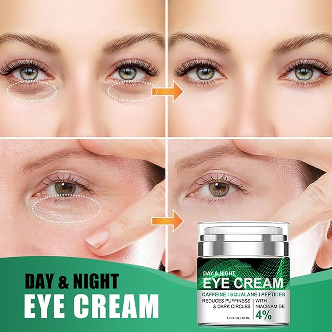 Caffeine Eye Cream with Collagen Peptide, Dark Circle Eye Cream for Puffiness and Bags Under Eyes Anti Aging Anti Wrinkle Day and Night Eyes Moisturizer Reduce Dry Lines & Fine Lines 1.7 FL OZ
