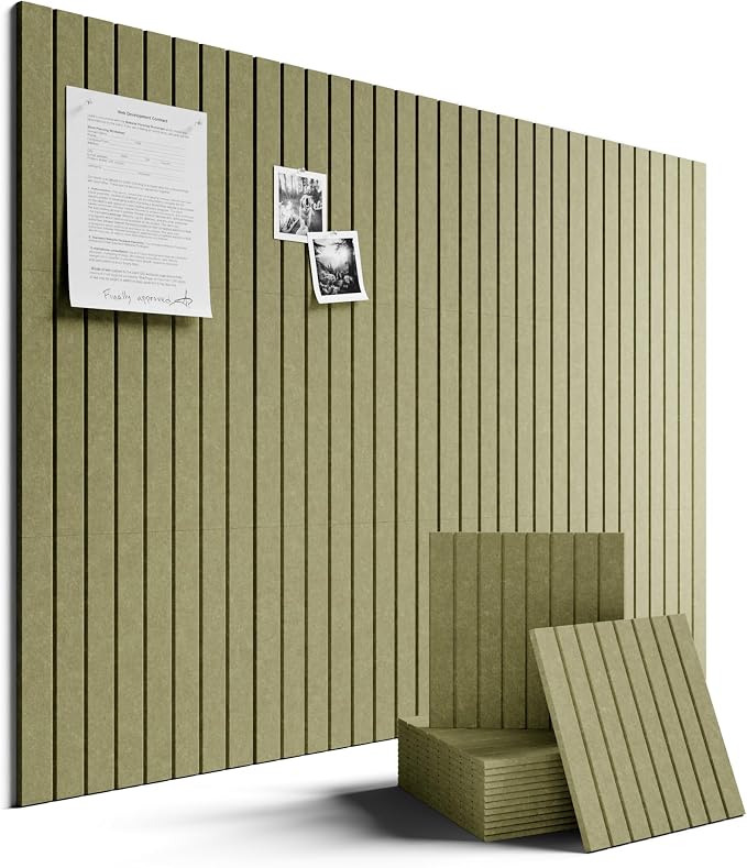 Fluxynara 48" x 36" Large Felt Bulletin Board, Olive Green | 12 Pack Cork Board Alternative with 60 Safe Adhesive Tabs, Pin Boards for Wall Decor, Home, Office, Classroom,Dorm