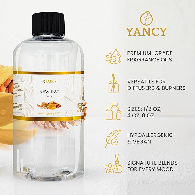 YANCY New Day Luxury Collection Fragrance Oil (8 oz), Uplifting Citrus and Floral Scent, Ideal for Diffusers, Oil Burners & Aroma Lamps, Refreshing Fragrance Oil for Morning Energy Boost