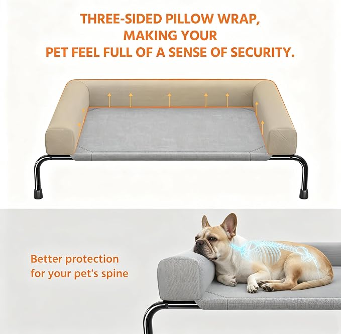 Simple Trending Elevated Dog Bed, Medium Dog Outdoor Cot, 36.5"x23.5", Grey | Cooling Raised Pet Bed, Removable & Washable Cover, Bolster Design, Breathable Mesh, Non-Slip Feet, Indoor & Outdoor Use