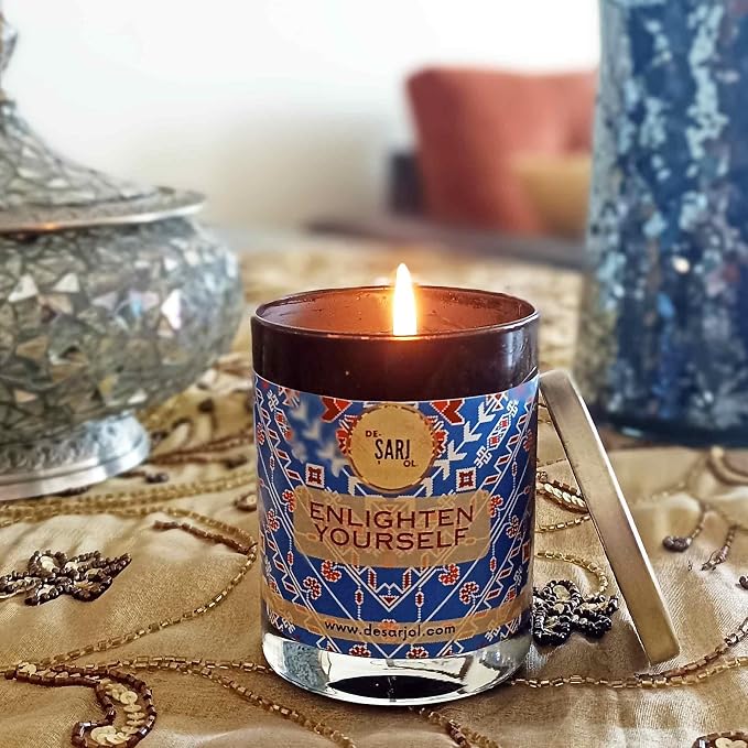 Handmade Glass Ottoman Hammam(Bath) Organic Soap Scent Glass Candle, 14oz 100 Hour Long-Burning, Highly Scented with Eucalyptus, Mint, Lavender. Stress Relief & Aromatherapy. Decorative Gift. (Blue)
