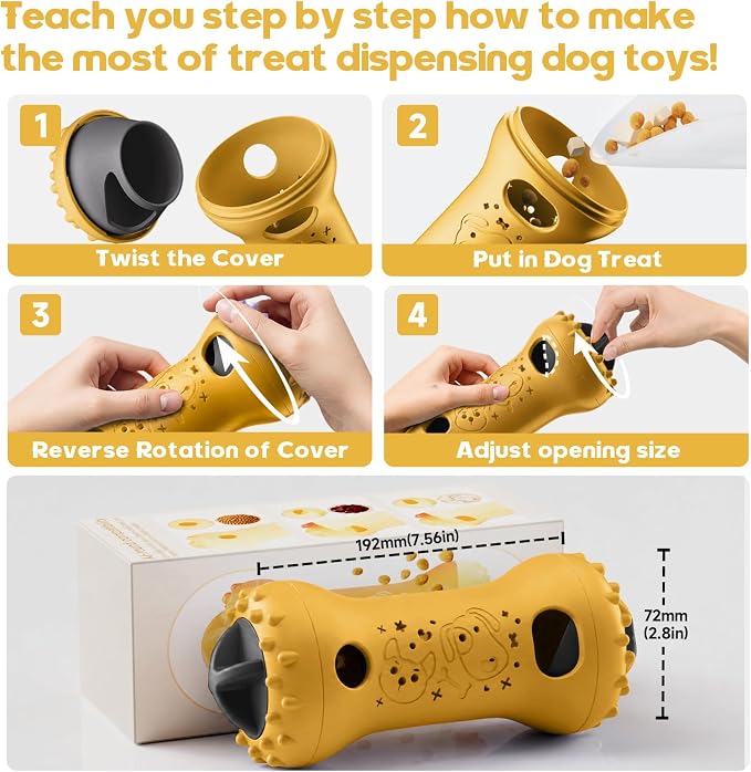 Interactive Dog Toys,Adjustable Treat Dispensing Toy to Keep Them Busy | Dog Enrichment for Brain Stimulation & Cognitive for Puppy Puzzle to Reduce Boredom-Ideal Gift for All Dogs(Nylon)-Yellow