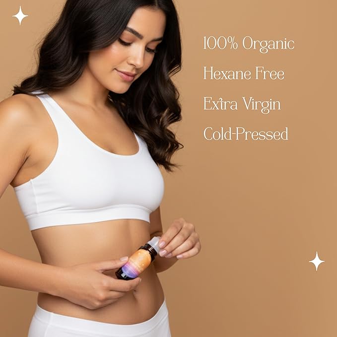 Organic Cold Pressed Castor Oil with Rose Quartz Roll On for Face & Body Made in USA Hexane Free Pure for Skin, Brows & Lashes, Massage, Castor Oil Packs 1.69 Oz