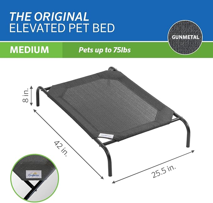 Coolaroo Original Elevated Dog Bed - Breathable Off-The-Ground Pet Bed with Cooling Fabric, Joint Relief & Moisture-Resistant Fabric, 100% Recyclable, Easy Clean, Gunmetal, Medium
