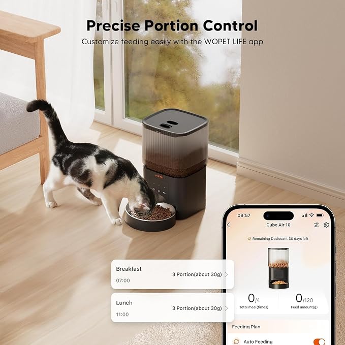 WOPET Automatic Cat Feeder, 5G&2.4G Smart WiFi Pet Feeder with App Control, 4L Capacity, 1–10 Meals per Day, Slow Feeding Mode, 10s Voice Recorder, Timed Cat Food Dispenser for Cats & Small Dogs