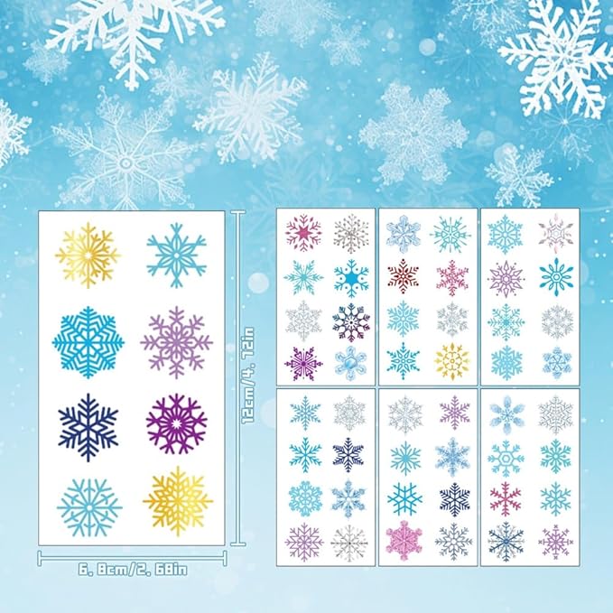Christmas Temporary Tattoos Winter Snowflake Face Stickers Christmas Snow Tattoos Mixed Styles Glitter Eye Fake Tattoos Cute Waterproof Frozen Stickers for Girls Body Art Makeup 10 Sheets