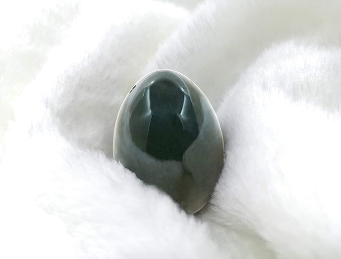 Drilled Egg Made of Genuine Nephrite Jade – Large (50×35mm), Natural Stone for Wellness Training & Meditation Crystal Healing | Polar Jade