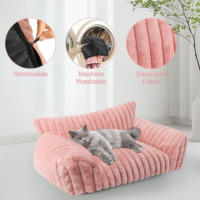 Cute Cat Couch Bed for Indoor Cats, Dog Beds for Small Dogs Couch, S, Pink | Dog Couch Bed with Removable Washable Cover,Cute Fluffy Pet Sofa Cat Couch Bed,Washable Dog Bed Medium Large Size Dog
