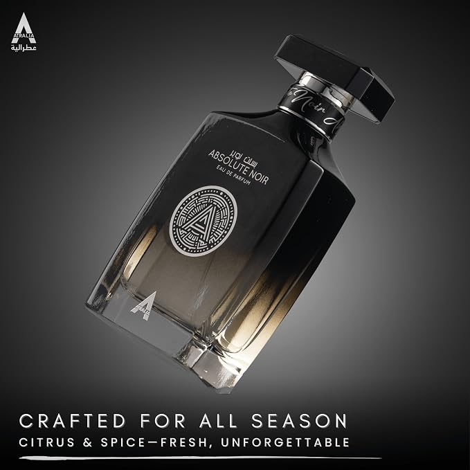 Atralia Absolute Noir Eau De Parfum for Men 100Ml 3.4Oz - Luxurious and Long Lasting Fragrances with Top Notes of Bergamot, Lemon, Grapefruit, Pink Pepper