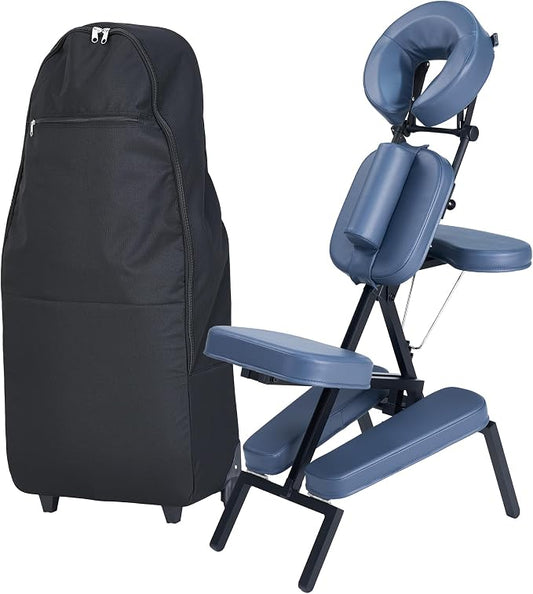 Professional Portable and Lightweight Tattoo/Massage Chair by Master Massage - Folding Aluminum Frame with Adjustable Features and Wheeled Carrying Case, Blue