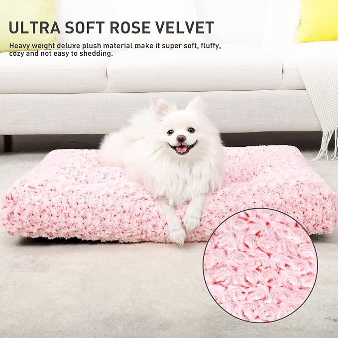 KSIIA Washable Dog Bed Deluxe Plush Dog Crate Beds Comfy Kennel Pad Anti-Slip Pet Sleeping Mat for Large, Jumbo, Medium, Small Dogs Breeds, 23" x 18", Pink | Deluxe Plush Comfy Kennel Pad, Anti-Slip Bottom,Deep Sleeping Mat for Small Dogs,Machine Washa...