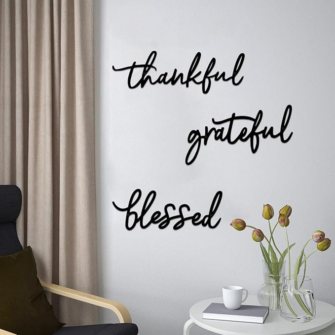 Thankful Grateful Blessed Letter Sign Metal Wall Decor, 3 Piece Black Letters Wall Art for Bathroom Bedroom Metal Words Wall Decor for Home Decor