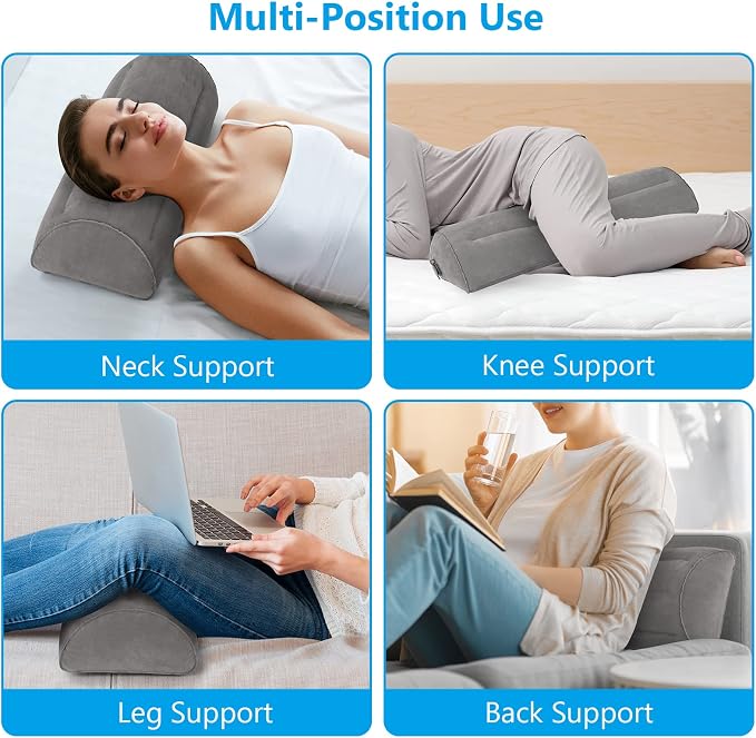 USHMA Inflatable Bolster Pillow, Half Moon Pillow for Legs, Knees, Lower Back & Head | Semi Roll Pillow for Bed, Sleeping | Knee Pillow for Side, Back Sleepers - Ankle & Knee Support - Leg Elevation