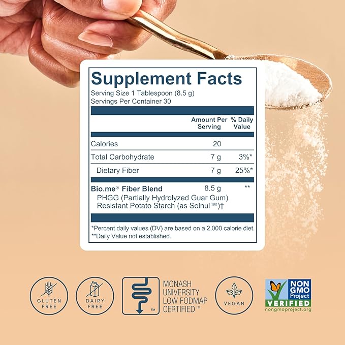 Bio.me Daily Prebiotic Fiber Powder Unflavored - 7g Per Serving - Soluble & Insoluble Fiber Supplement Powder for Women & Men - Digestive Health & Gut Health - GLP-1 Friendly, Sugar Free - 30 Servings
