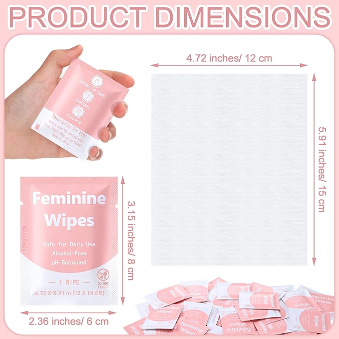 Leelosp 500 Pieces Feminine Wipes Individually Wrapped Women Travel Size Bulk Unscented Intimate Wipes Mild Private Parts Ph Balanced for Travel Bathroom Toilet Daily