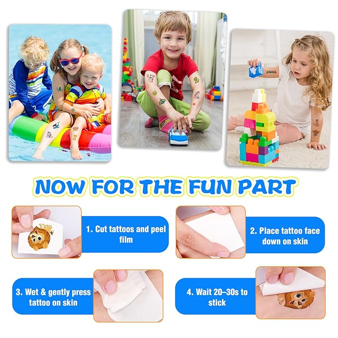 300pcs (30 Sheets) Glow-in-the-Dark Temporary Tattoos for Kids - Unicorn, Dinosaur, Mermaid, Fairy, Animals ＆ Butterfly - Temporary Tattoos for Boy ＆ Girls, Party Favors