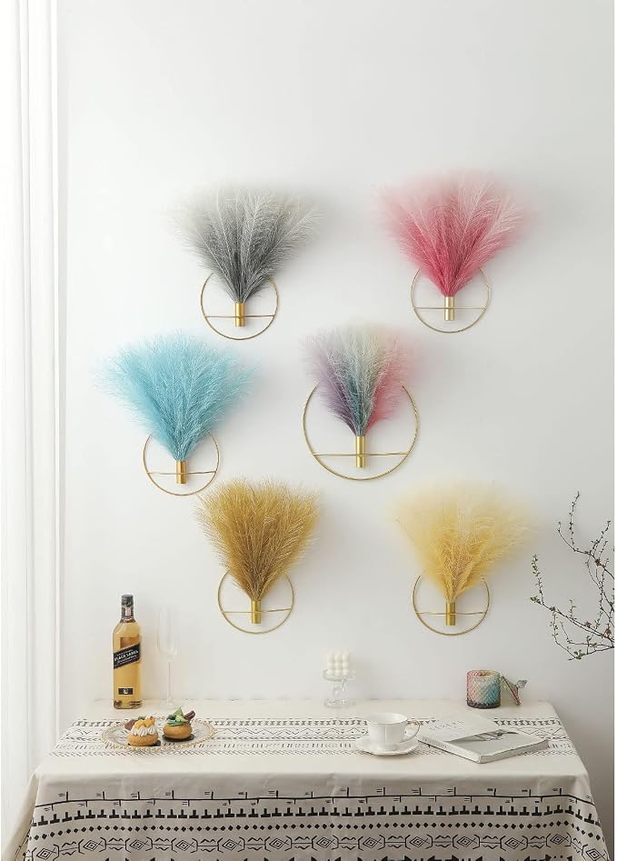 Pretty Jolly Boho Pampas Wall Decor Gold Metal Wall-Mounted Art | Morden Artificial Greenery Display，2 Pack Pink Hanging Planter For Living Room, Bedroom, Bathroom, Dining room