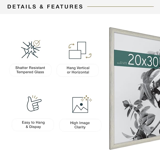 MCS Studio Gallery 20x30 Poster Frame Gray Woodgrain Engineered Wood, Vertical & Horizontal Wall Hanging Large Picture Frame for Photos, Posters & Art Prints (1-Pack)