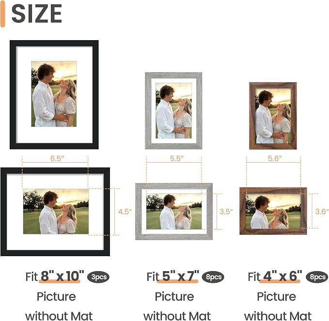 upsimples Picture Frames set of 19, Including 8x10, 5x7, 4x6 Rustic Frame | Black Brown Gray Multi Picture Frames Collage Wall Decor , Gallery Wall Frame Set, Gift For Christmas, Mothers' day, Wedding