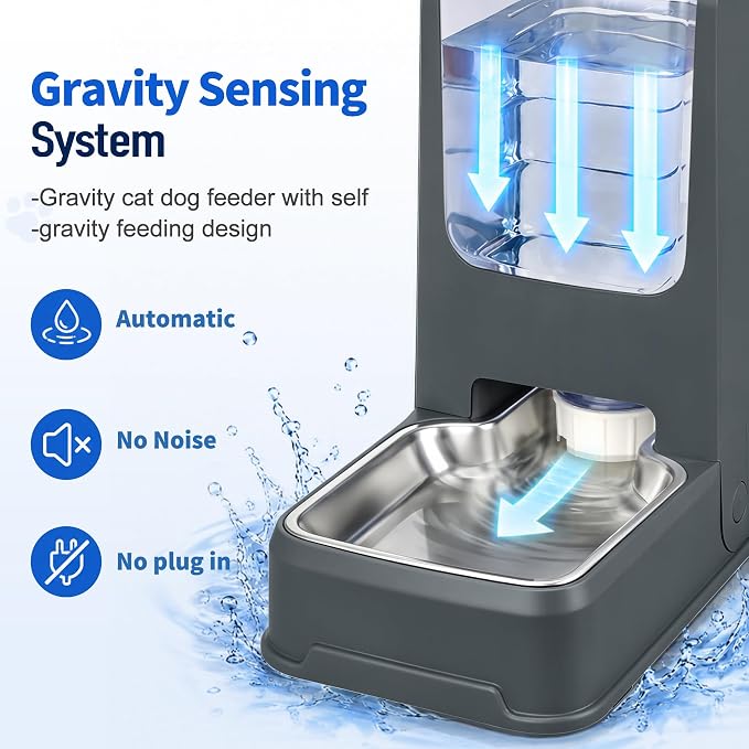 2 Pack Automatic Cat Feeder and Water Dispenser Set with Dog Stainless Steel Feed Bowl Pet Gravity Self Feeding and Waterer Large Capacity for Small Medium Large Dogs Puppy Kitten