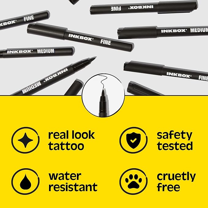 Inkbox Freehand Tattoo Marker – Medium Tip, Lasts up to 10 days, For All Skin Tones, Water-Resistant, Cruelty-Free & Vegan | Long-Lasting Temporary Tattoo Pen, All Artists Skill Levels -1 Count