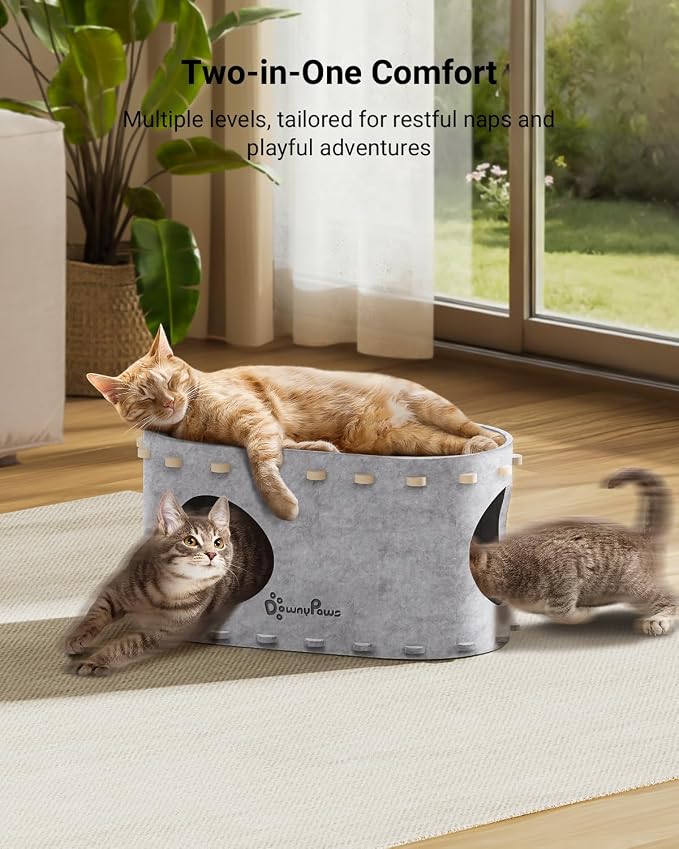 DownyPaws Cat House for Indoor Cats, Cube Castle Cat Bed Cave, Marble | Cat Hideaway Enclosed Bed,Cave Hideout Fort,Kitten Peekaboo Hut for Cats,Hide Box Bed for Large Cat Up to 22 Lbs