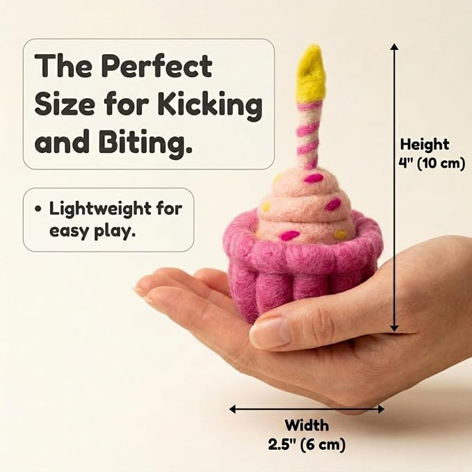 Glaciart One Wool Cat Birthday Cake Toy – Handmade Plush Catnip Design, Interactive Play for Indoor Cats, for Kittens & Cat Lovers