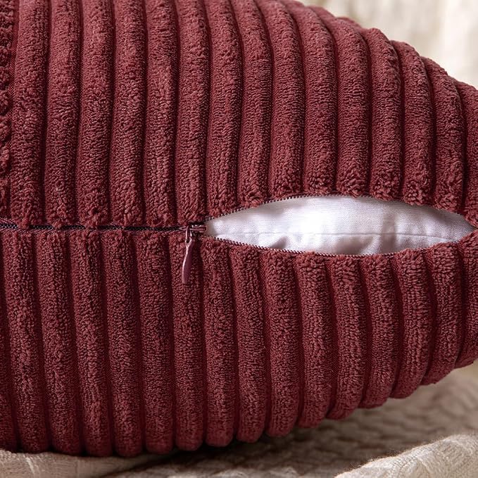 MIULEE Burgundy Decorative Throw Pillow Covers for Couch 20x20 Inch | 2 Pack, Boho Farmhouse Pillow Covers, Soft Cross Corduroy Patchwork Textured Cushion Cases For Bed Sofa