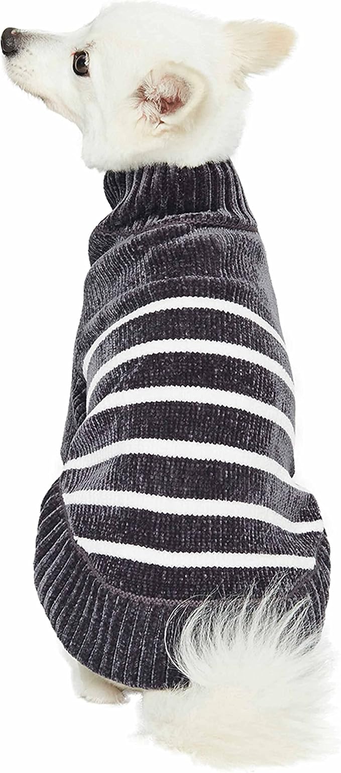 Blueberry Pet Cozy Soft Chenille Classy Striped Dog Sweater in Chic Grey, Back Length 16", Pack of 1 Clothes for Dogs