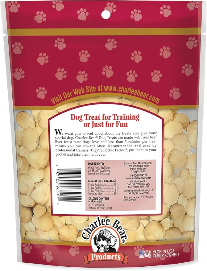 Charlee Bear Original Crunch Dog Training Treats, Beef Liver, 16 oz 3-Pack | 3 Calories Each, Low Calorie, Natural Rewards, Puppies to Adult Dogs, Made in USA