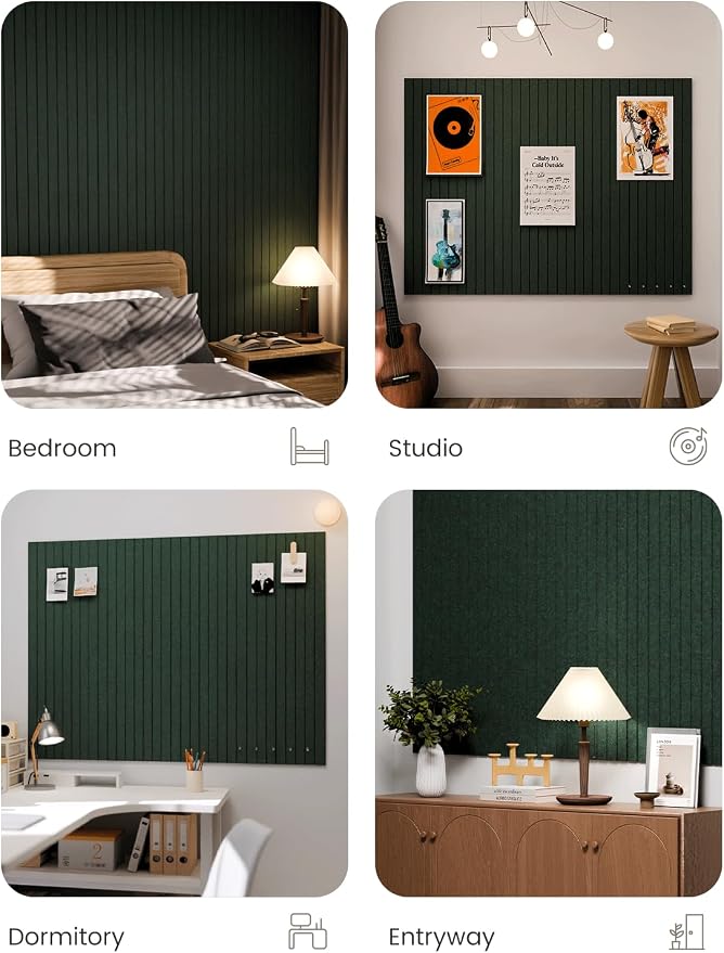 Fluxynara 48" x 36" Large Felt Bulletin Board, Pine Green | 12 Pack Cork Board Alternative with 60 Safe Adhesive Tabs, Pin Boards for Wall Decor, Home, Office, Classroom,Dorm